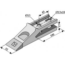 Frontalinio krautuvo kaušo standartinis dantis, 52 mm