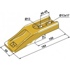 Frontalinio krautuvo kaušo standartinis dantis, 184x50 mm