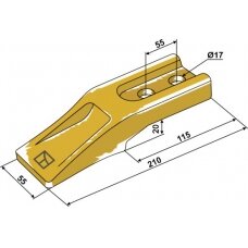 Frontalinio krautuvo kaušo standartinis dantis, 210x55 mm