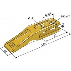 Frontalinio krautuvo kaušo standartinis dantis, 190x50 mm