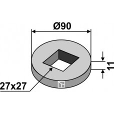 Privirinamas žiedas Ø90, 26x26 kvadratiniam velenui