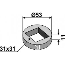 Privirinamas žiedas Ø53, 28x18 ir 30x30 kvadratiniam velenui