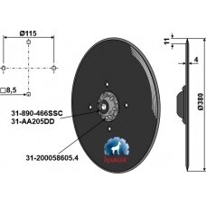 Sėjamosios diskas Ø380x4 - compl. without cap piece of the bearing