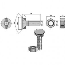 Plūgo varžtas su veržle M16x2x60
